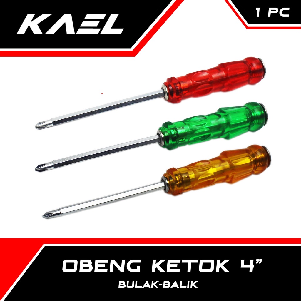 Obeng Ketok 4 Inch Bulak-Balik Plus Minus Magnet + - Inci &quot; Bening Hijau-Merah-Kuning Plus Minus