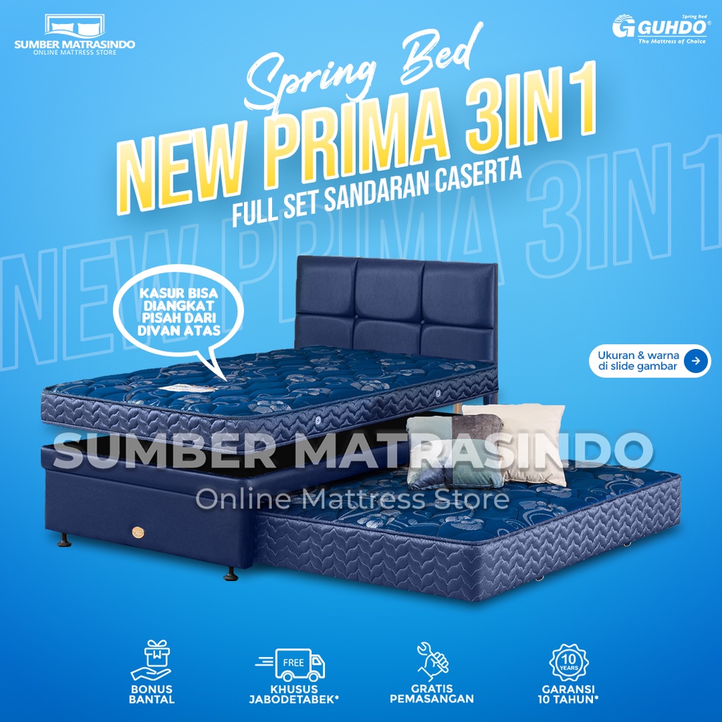 Guhdo Spring Bed Sorong 3 in 1 New Prima Sandaran Caserta 90x200 / 100x200 / 120x200 / 140x200 / 160