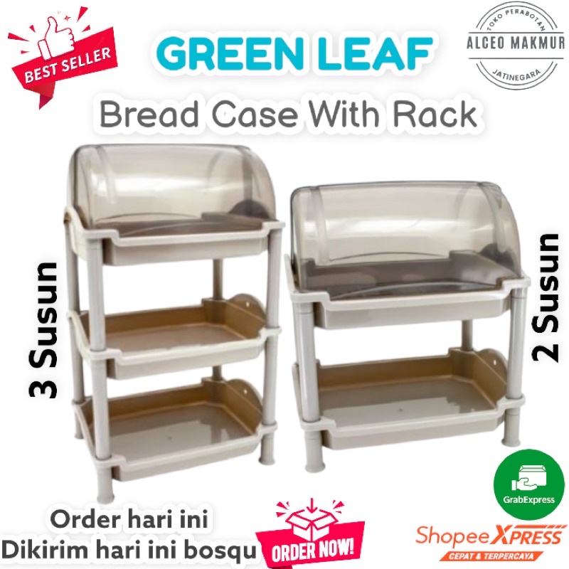 Rak Roti Susun 2 Susun 3 / Tempat Roti / Tempat Makanan / Bread Case With Rack - Green Leaf