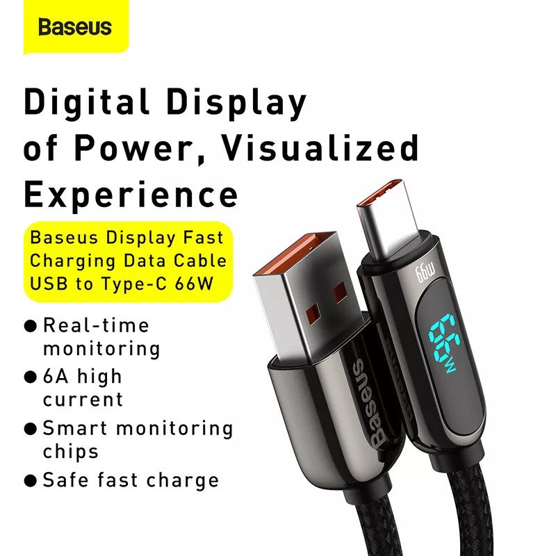 Baseus Cable Data With Display USB to Type C 66W Type C to C 100W
