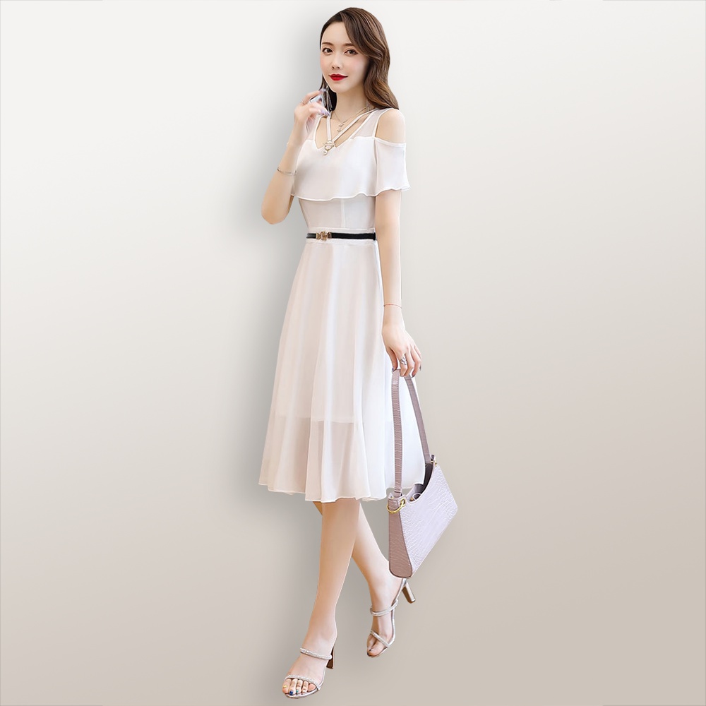 Midi Dress lengan pendek sifon Wanita Gaya Korea Model terbaru - XSHOP Envy