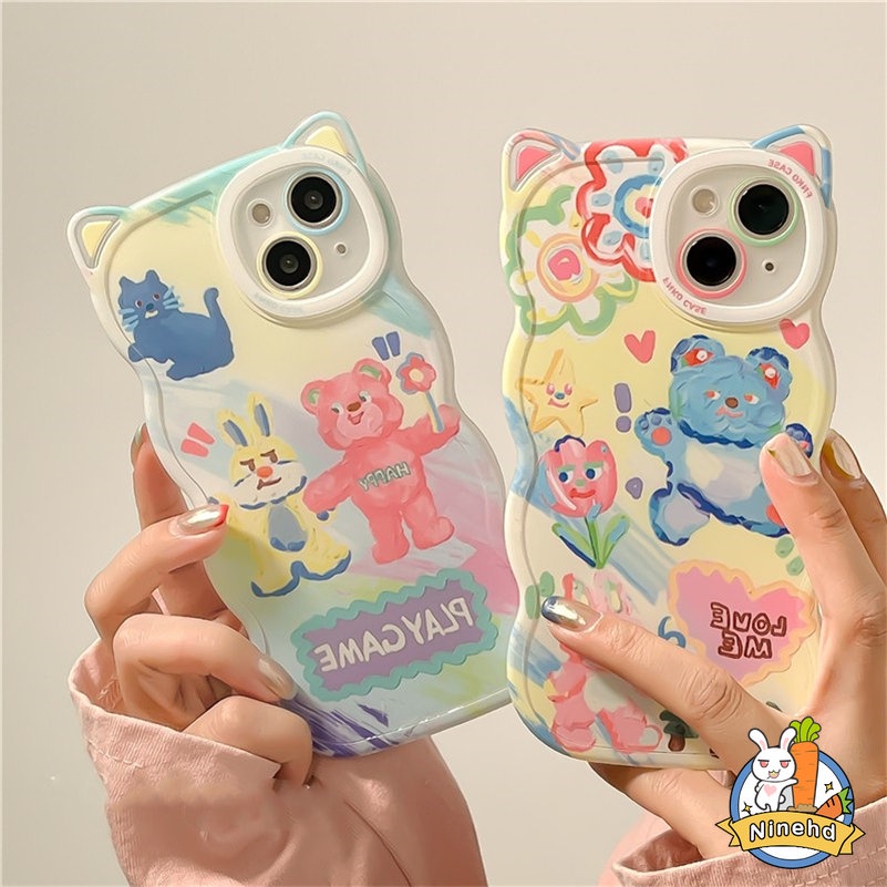 Soft Case Silikon Motif Lukisan Cat Minyak Beruang Untuk iPhone 14 13 12 11 Pro Max X Xr Xs Max 8 7 6 6s Plus