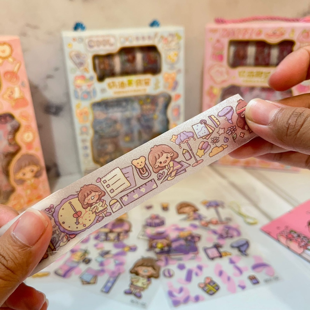 

Paket sticker dan selotip washi 3 roll set + gantungan kunci JBE-SCV -WARNA RANDOM - washi tape cute girl kado unik bungkus gambar hadiah sovenir alat tulis kerja sekolah kantor lucu estetik aesthethic