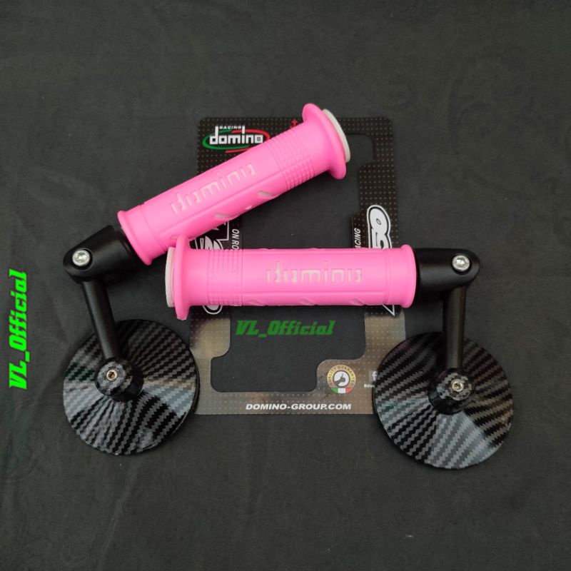Handgrip Sarung gas domino pink + spion jalu bulat carbon spion stang bulat karbon ping gas domino grip domino Universal Motor scoopy nmax aerox fazzio genio mio beat vario