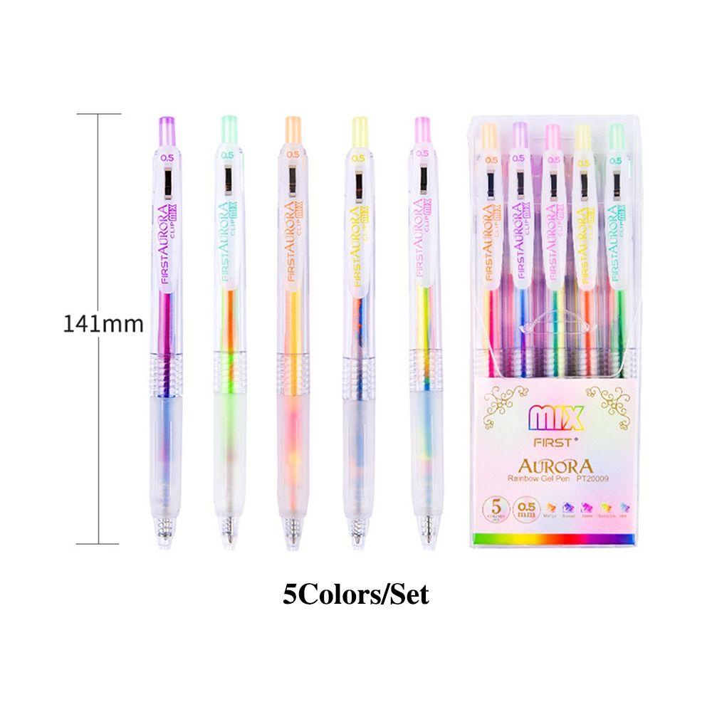 R-flower 5warna/Set Stabilo Pulpen Writng Alat Tulis Kreatif Gel Pena Siswa Gradien Tinta Warna Netral Pulpen