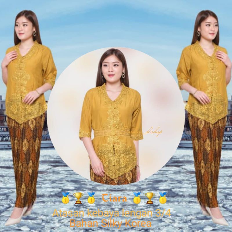 Atasan Kebaya Encim Senada Modern Silky Korea Kombinasi Brukat Bordir