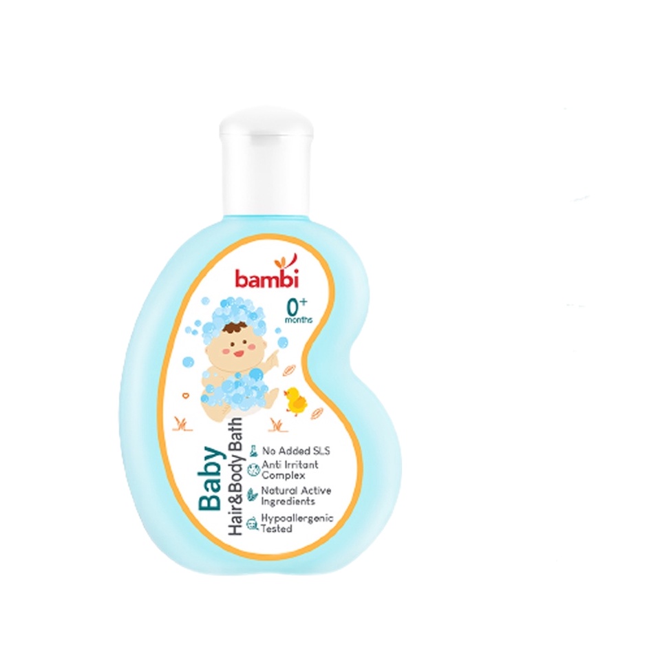 Bambi Baby Hair &amp; Body Bath 2 in 1 100ml | Sabun &amp; Shampoo Untuk Kulit Bayi Normal - Sensitif | PH Balance