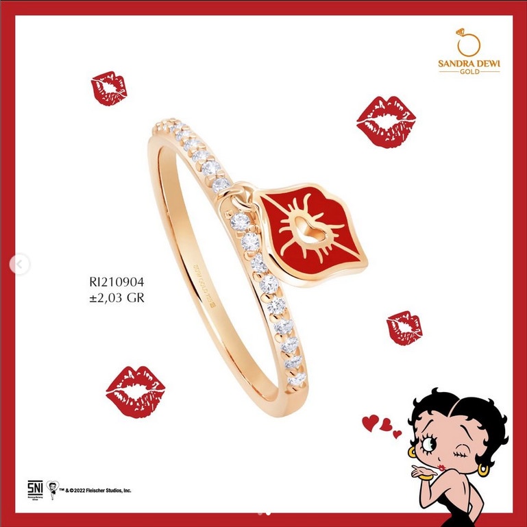 CINCIN EMAS SANDRA DEWI GOLD BETTY BOOP KISS COLLECTIONS GANTUNG BIBIR