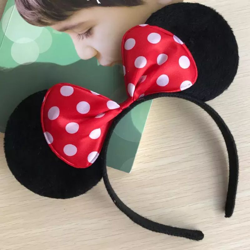 FerenHongXia Bando Pesta Bando Pita Miki Merah Polkadot Bando Kuping Miki Mouse Polkadot