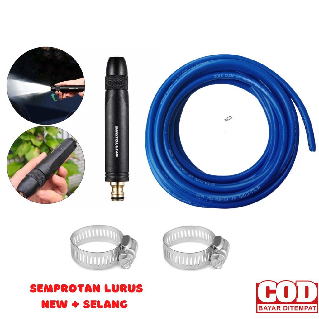 Tifaka - Paket Selang Dop Ukuran 5/8 Inch + Nozel New Model Hitam Lurus Kuningan