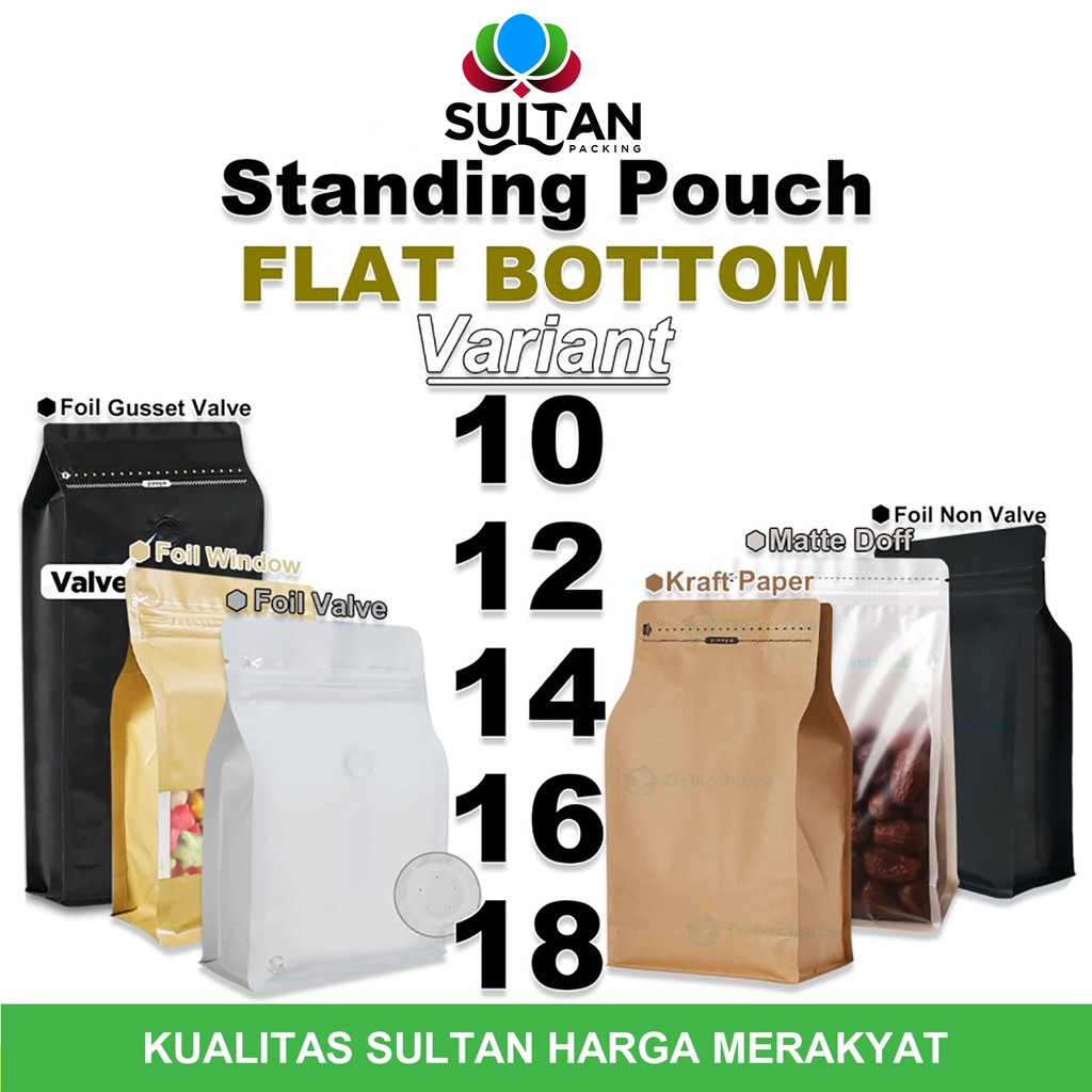 Standing Pouch VARIANT FLAT BOTTOM Plastik Klip Makanan DELKOCHOICE