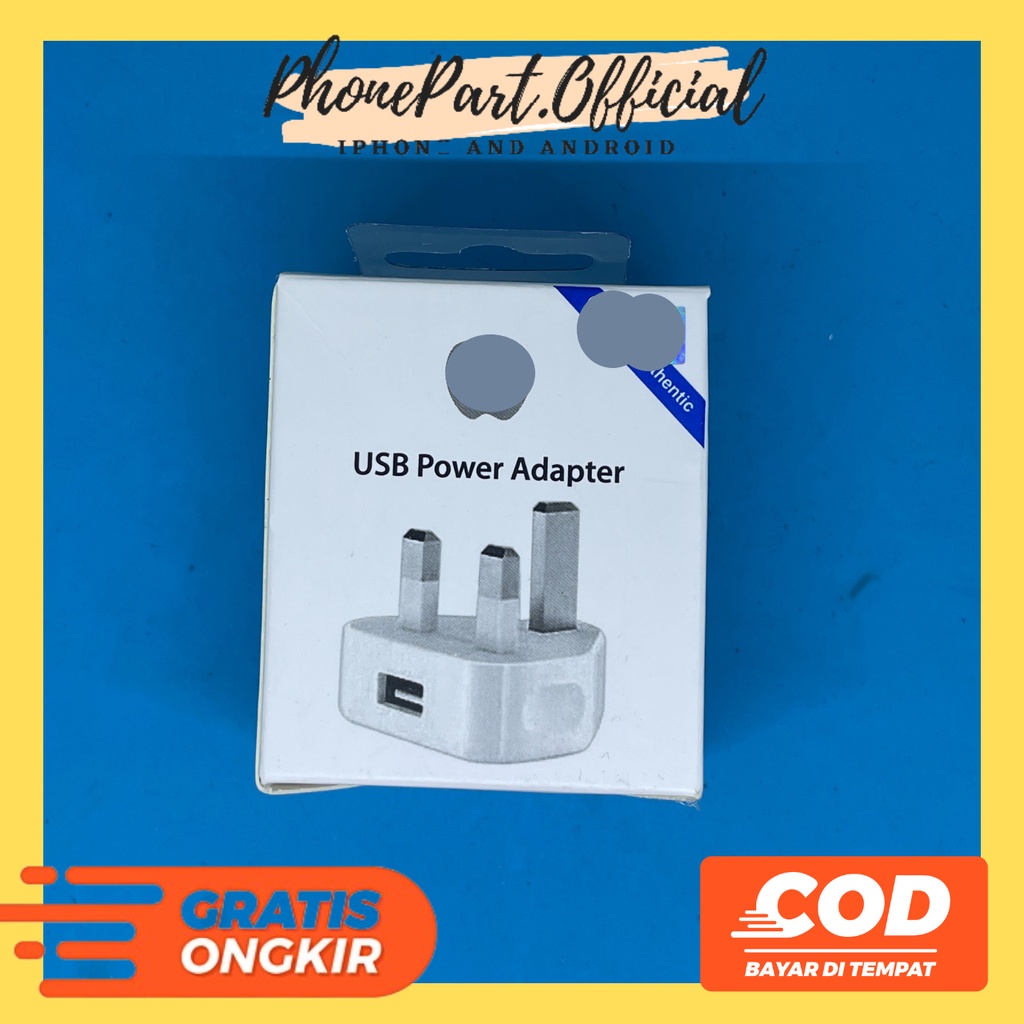 Adaptor Cassan USB Power Type A UK Kaki 3 Batok Kepala Charger