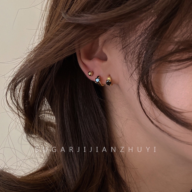 Anting Bulat Mini Simple Gaya Korea Dengan Zircon Untuk Wanita