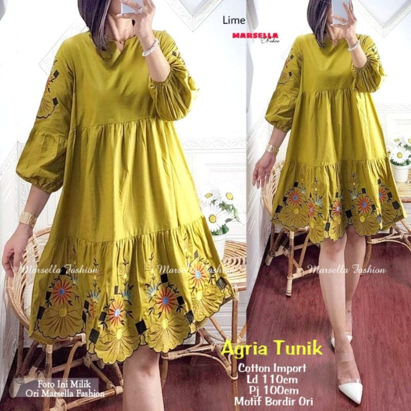 Agria Tunik Baju Atasan Wanita Kekinian Aksen Bordir Tunik Jumbo Pakaian Wanita Terbaru Bahan Syakila Fashion Muslim