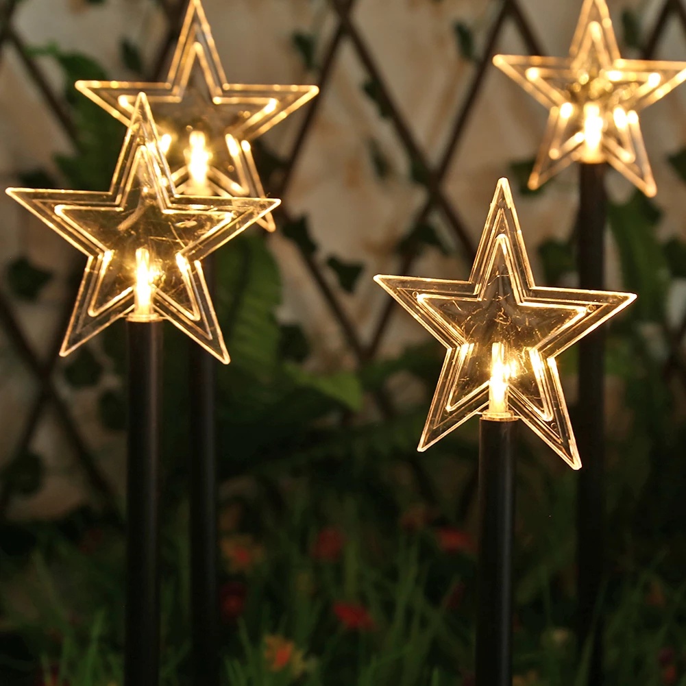 5pcs Lampu LED Tenaga Surya Anti Air IP65 Bentuk Snowflake / Bintang Untuk Dekorasi Pesta Natal