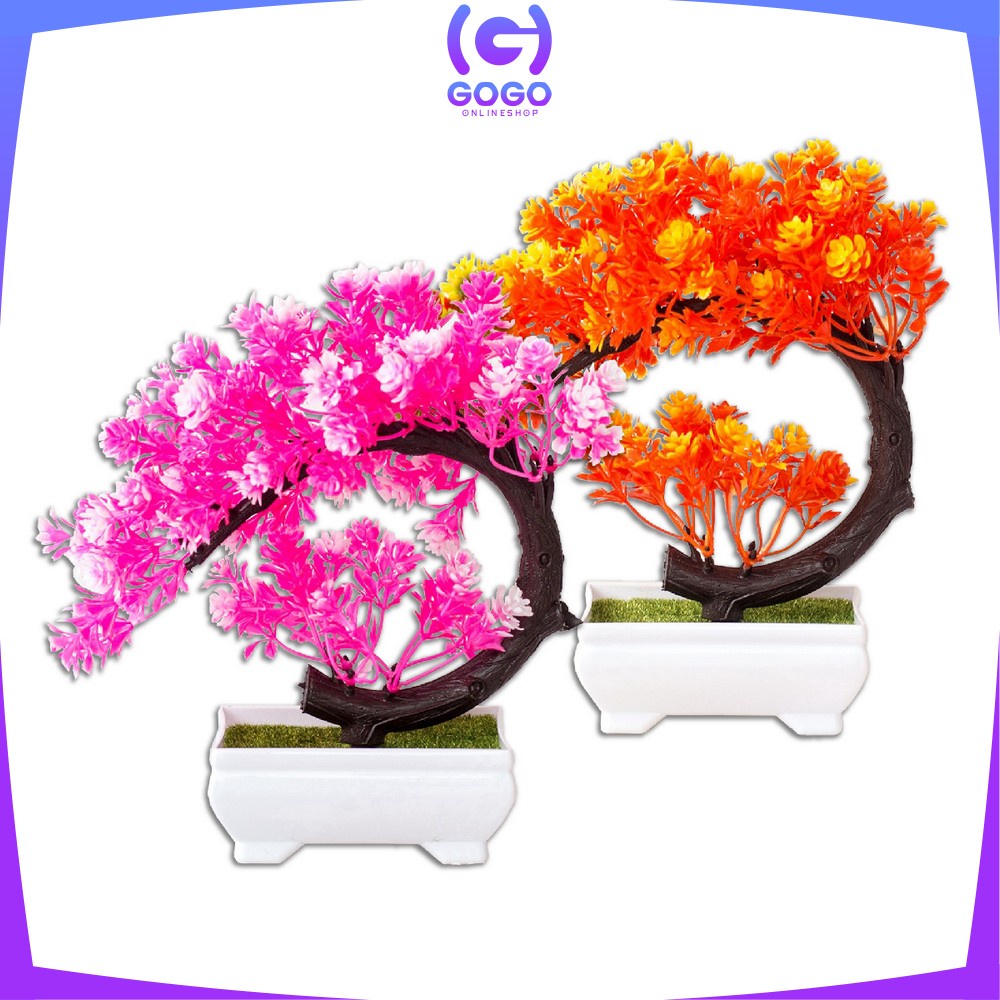 GOGO-C35-37 Ornamen Pot Bonsai Pajangan Dekorasi Rumah Tanaman Bunga Hias Plastik Artificial Flower