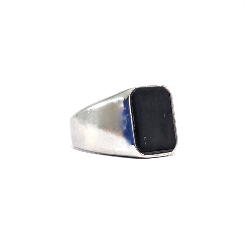 Natural Cincin Titanium Black Onyx Octagon Minimalis