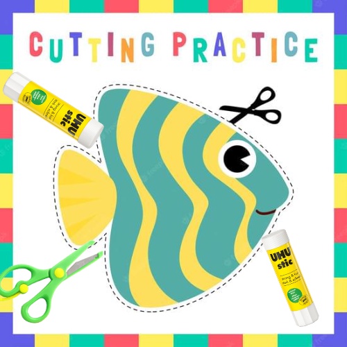 

40halaman Aktivitas Menggunting dan Menempel TK Paud Preschool - WORKSHEET Cut and Glue Activity Book Finemotor Skill - Belajar Latihan Gunting Anak