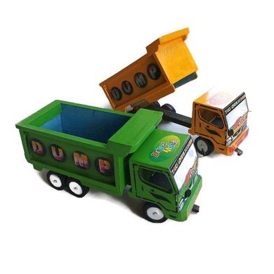 Miniatur mobil truk dump kayu mainan / mobil mobilan truk mainan anak