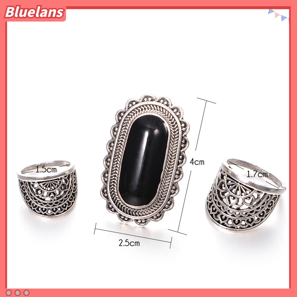 Bluelans 3Pcs Vintage Hollow Out Women Finger Ring Set Gift Rhinestone Party Jewelry