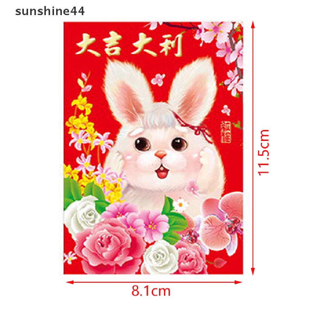 Sunshine 60PCS 2023 Amplop Angpao Tahun Baru Cina / Imlek Motif Kartun Kelinci Warna Merah 2023