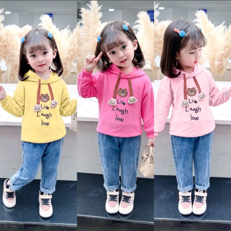 Setelan  Baju Anak Perempuan Import Cute Hoodie + Jeans