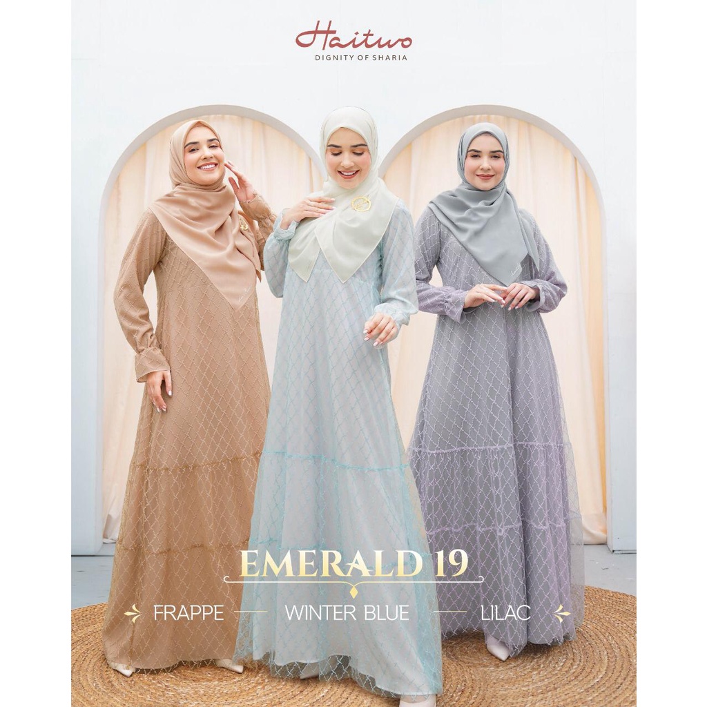 Haitwo Gamis Emerald 19 set Hijab Bahan Diamond Ceruty mix Tulle Dress Kondangan Elegant by Haitwo bisa COD