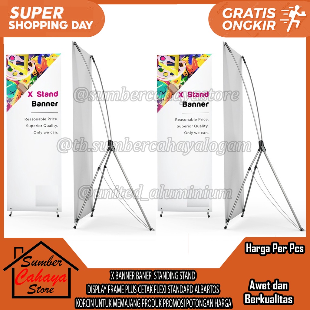 Jual Rangka Tiang X Banner Baner Pipa Besi Standing Stand Fiber Hitam