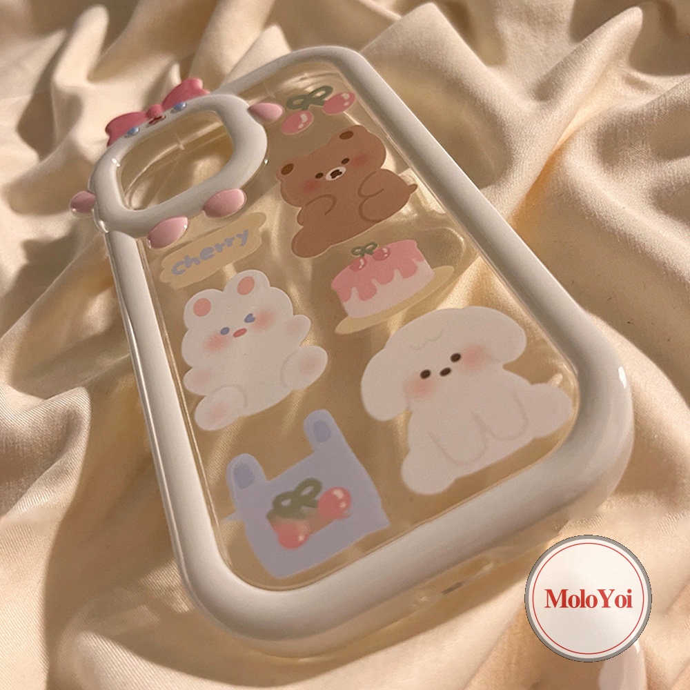 Soft Case Desain Kartun Cherry Bear Puppy 3D Untuk IPhone 11 12 13 14 Pro MAX 7 8 6 6S Plus 14 Plus XR X XS MAX SE 2020