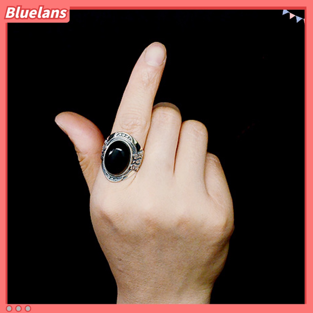 Bluelans Men Vintage Artificial Gem Carving Band Finger Ring Jewelry Party Banquet Gift