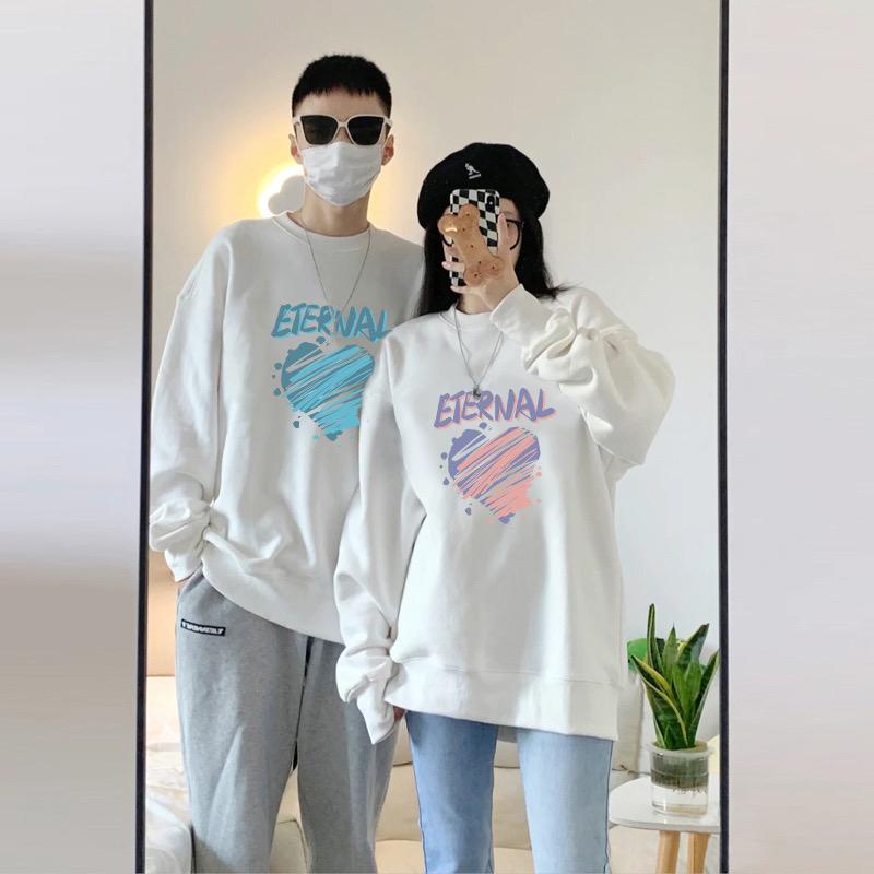 [littlecrab] Sweater Oversize Eternal Love Sweatshirt Couple Sablon Ombre Biru Lilac Crewneck Unisex Cowo Cewe Bahan Tebal Berkualitas Model Polos Aesthetic Korean Style