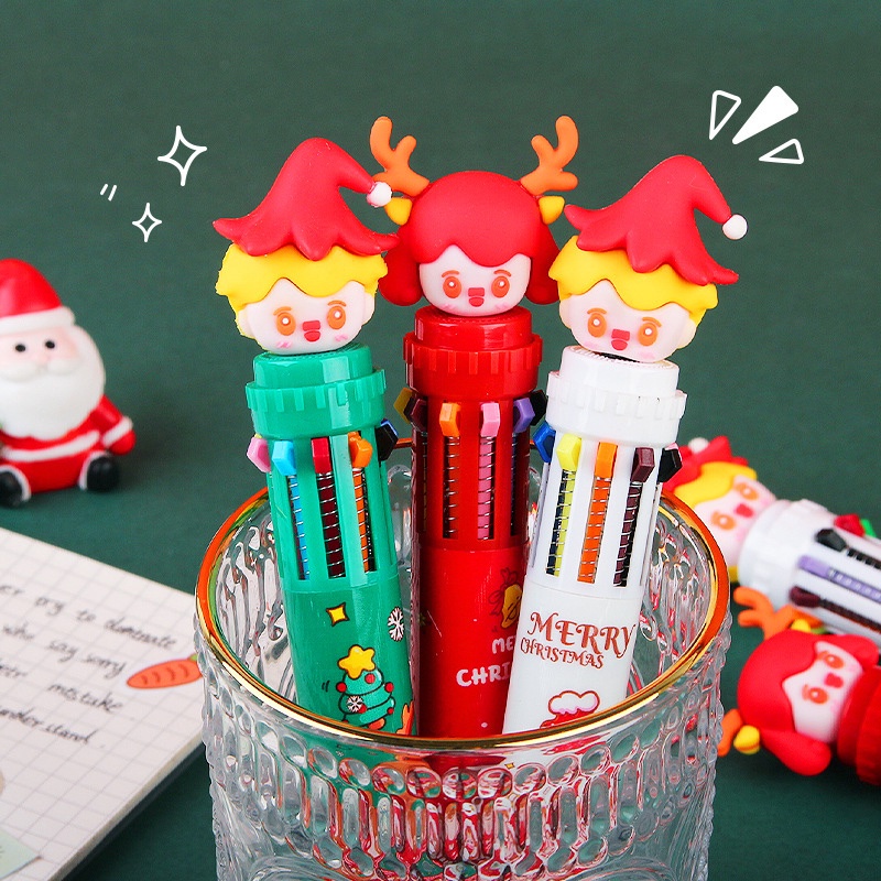 10 in 1 Pulpen / Bolpoin Retractable Seri Merry Christmas Warna-Warni Untuk Anak