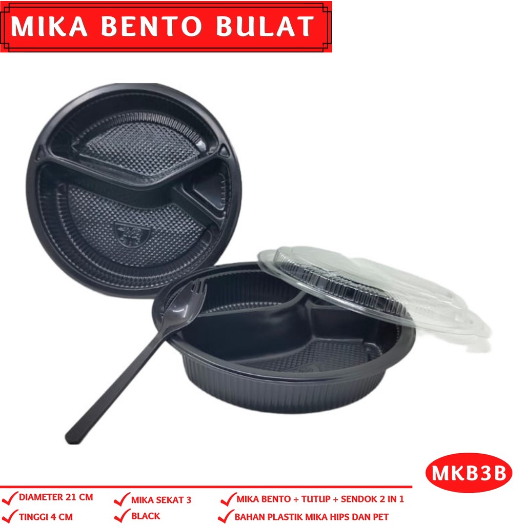 Mika Bento Sekat 3 Plus sendok 2In1 (Isi 10 Pcs-MKB3B)