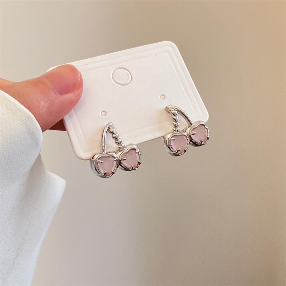 Anting Tusuk Motif Buah Ceri Pink Simple Untuk Wanita