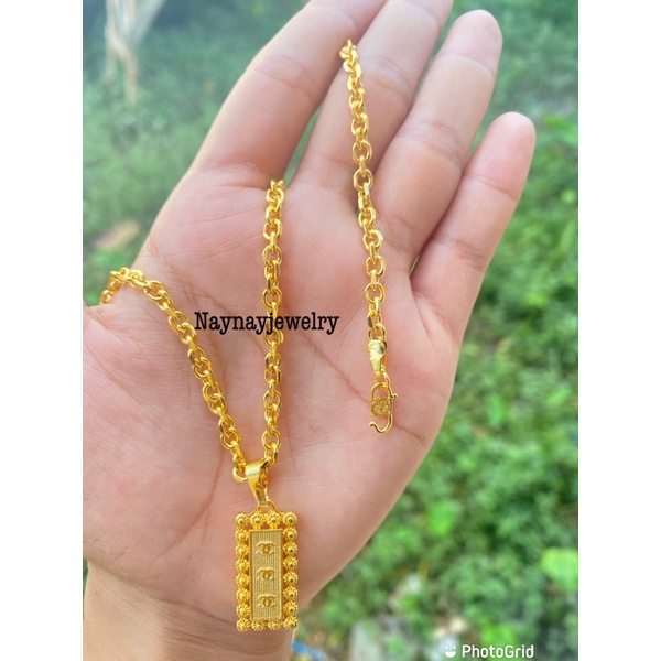 Kalung koin medan 2 suku dan 3 suku cnl ukir / warna kuning emas 24k