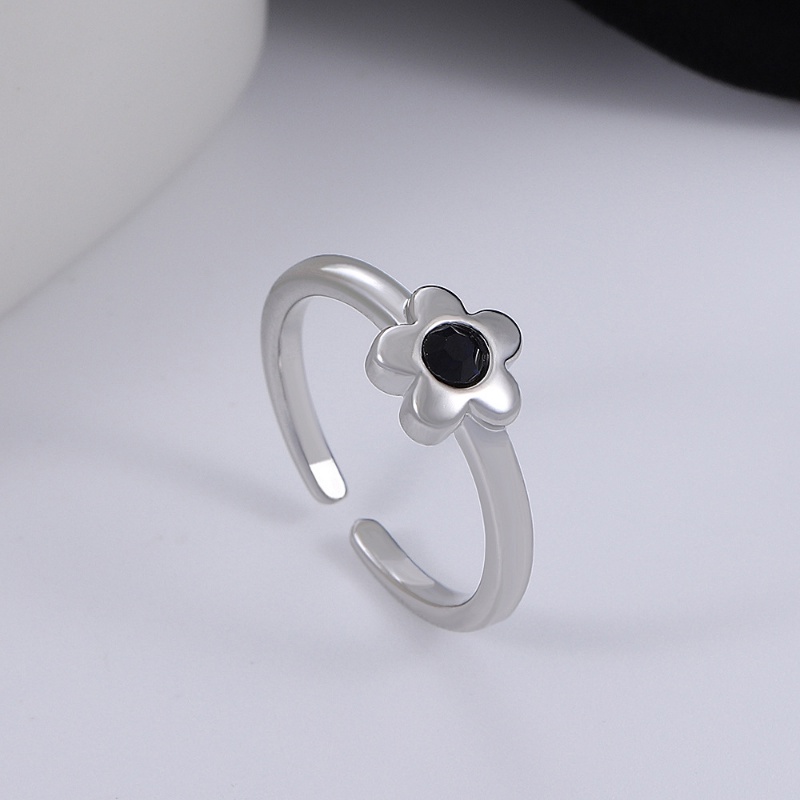 Mhang Cincin Bentuk Bunga / Hati / Tulisan Love Aksen Zircon Gaya Korea Untuk Wanita