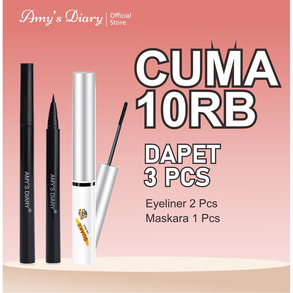 [SUPER HEMAT] Eyes Makeup Set AMY'S DIARY Eyeliner Maskara Waterproof Isi 3 Pcs