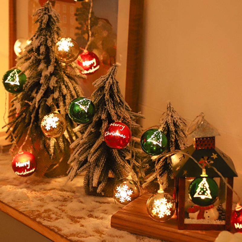 Lampu String LED Warna-Warni Bentuk Bola Motif Snowflake Untuk Dekorasi Natal