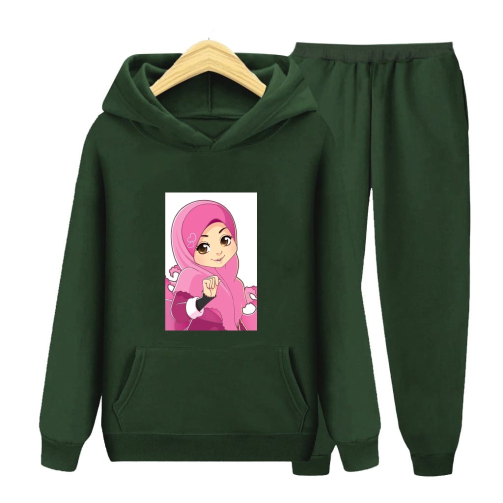 Setelan Sweater Anak Perempuan Hijab Pink /Baju Sweater Hoodie Anak-Dewasa