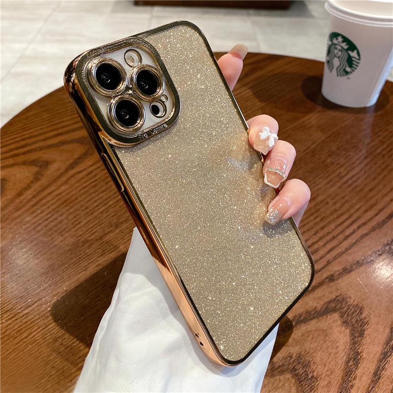 Casing Soft Case iPhone 13 pro Max 12 11 Xs Max Xr X 8 7Plus Desain Plating Glitter Transparan