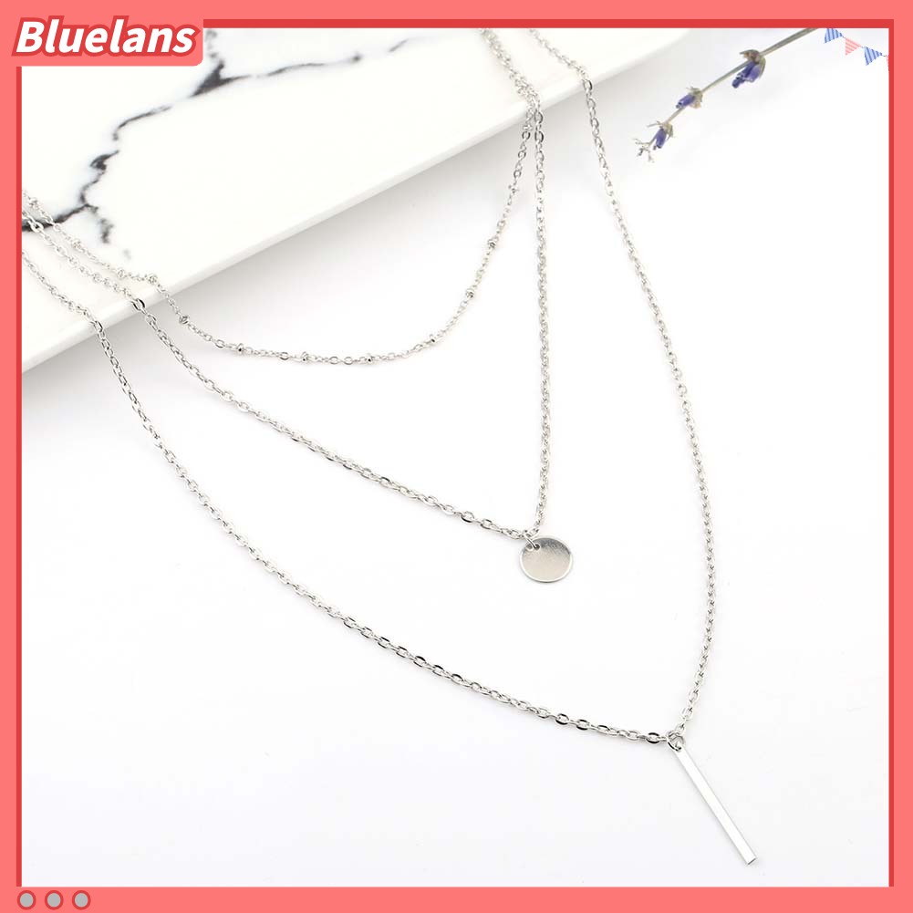 Bluelans Fashion Women 3 Layer Bar Round Pendant Long Chain Necklace Party Jewelry Gift