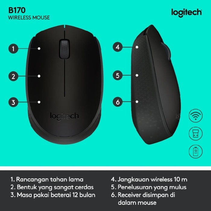 Mouse Wireless Tanpa kabel Logitech LOGI TECH B170 B-170 B 170 PC LAPTOP KOMPUTER COMPUTER