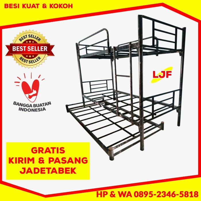 Rangka Ranjang Ranjang Susun 3 Tingkat Besi