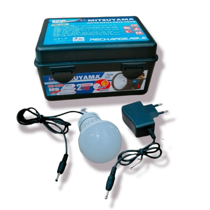 COD Senter Kepala 80 Watt Cahaya Putih Mitsuyama MS-149P Headlamp + Bohlam