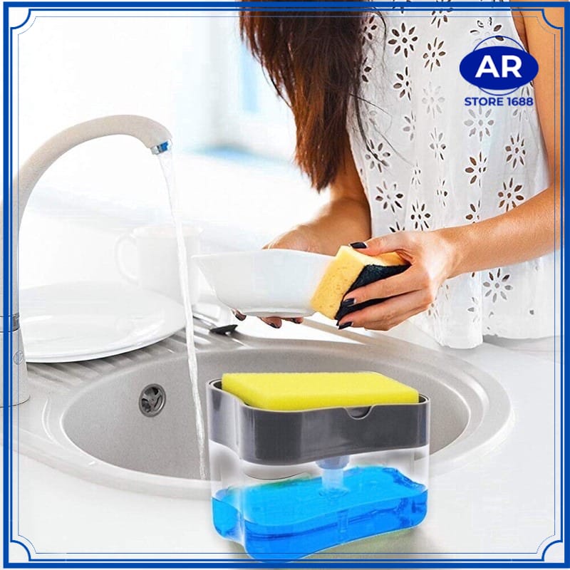 AR-Dispenser Sponge Sabun &amp; Holder Spons Cuci Piring 2in1