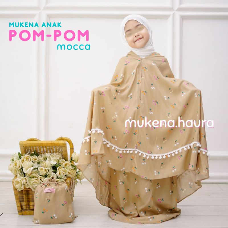 Mukena Anak 2in1 Pompom Rayon Resleting Dagu