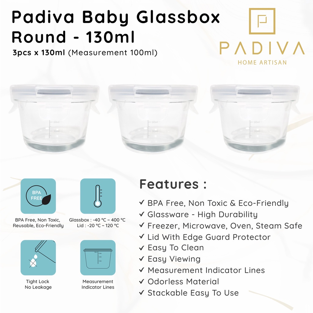 PADIVA BABY GLASSBOX ROUND 3 X 130ML / GBB130R