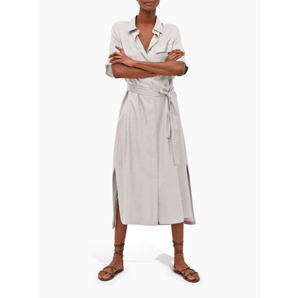 MNG belted silk midi shirt dress