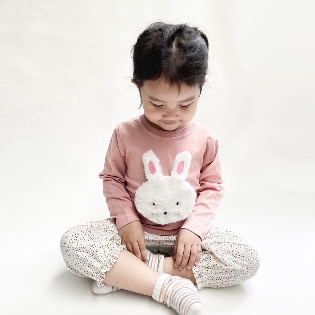 USAGI - Setelan Anak Kaos Lengan Panjang Pink Cream Bunny KADO ULANG TAHUN BAYI MURAH