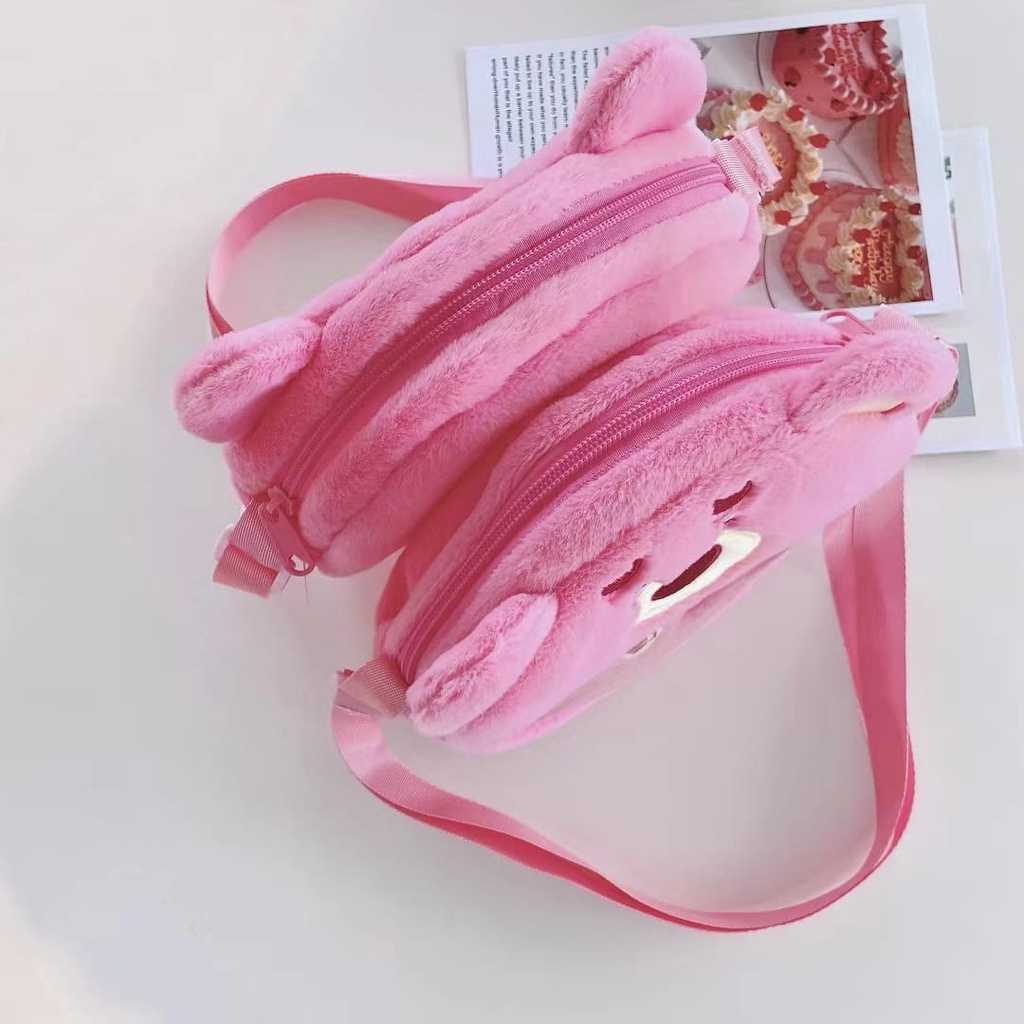 Tas Selempang Lotso Transparan Bonus Gantungan Tas Aroma Strawberry Bahan Plush